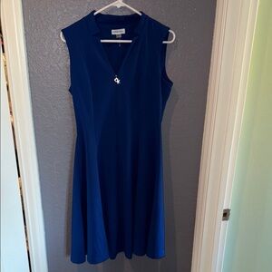 Calvin Klein Blue Sleeveless V-Neck A-Line Midi Dress